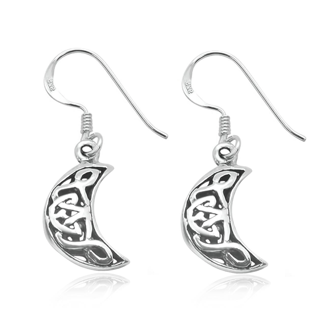 Silver Celtic Moon Drop Earrings
