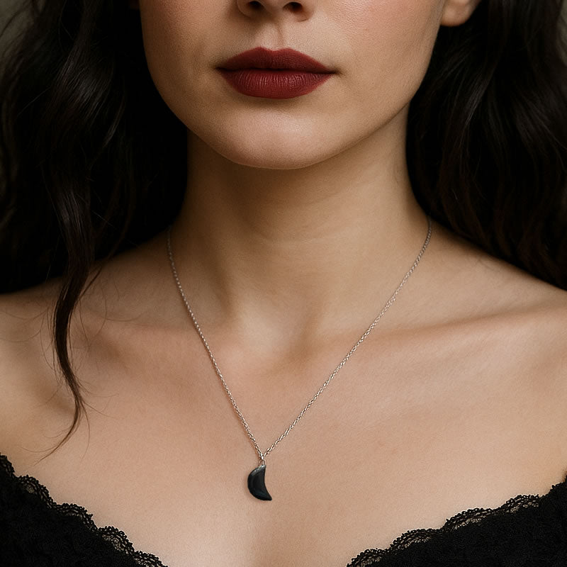 Black Obsidian Crystal Moon Necklace