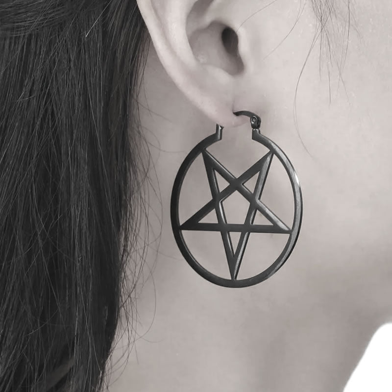 Black Pentacle Hoop Earrings
