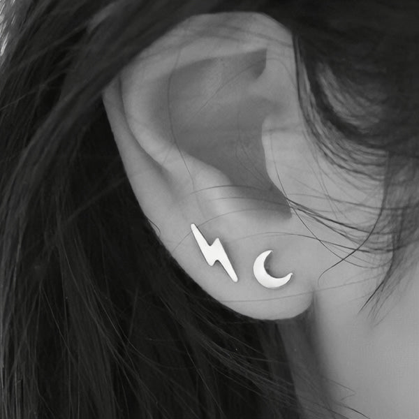 Silver Lightning Bolt Stud Earrings