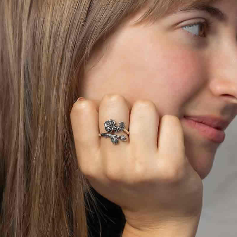 Silver Gothic Rose Wrap Around Ring