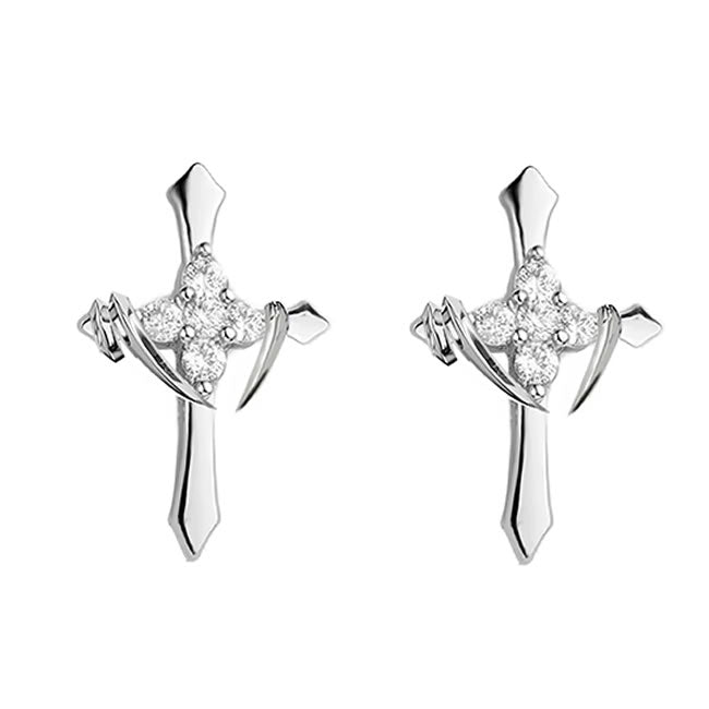 Silver Claw Wrap Large Cross Earrings