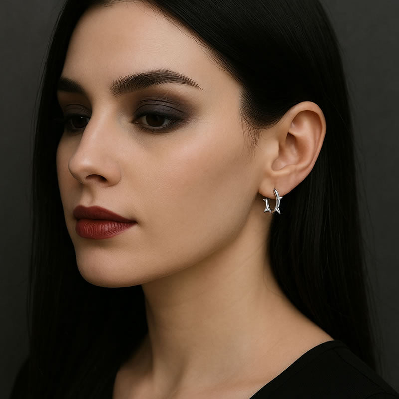 Stainless Steel Small Spike Hoop Earrings