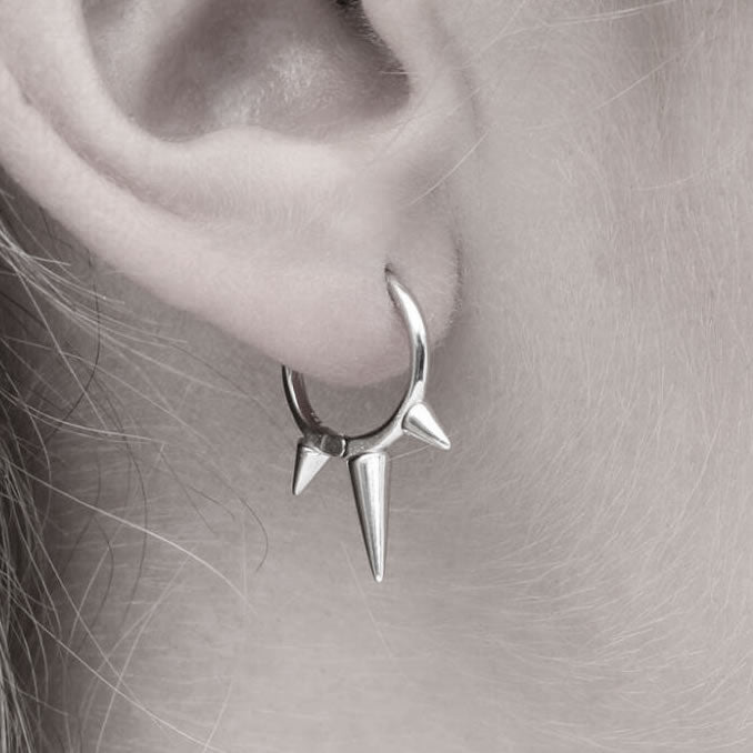 Sterling Silver Triple Spike Hoop Earrings