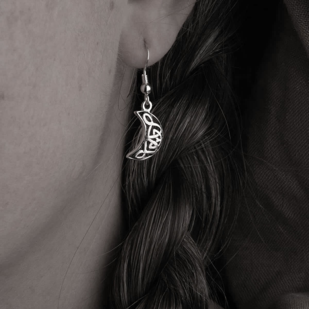 Silver Celtic Moon Drop Earrings