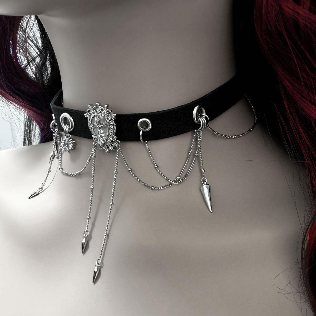 Victoria Mother of Pearl Cross & Chain Black Choker