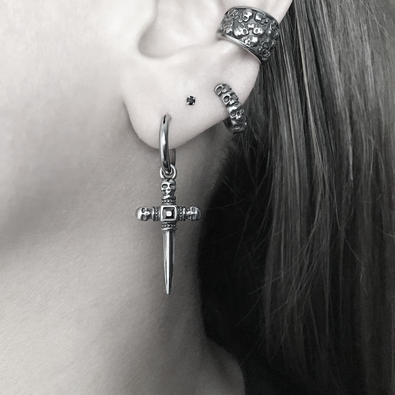 Skull Dagger Cross Drop Earrings