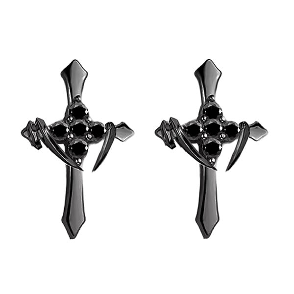 Black Claw Wrap Large Cross Earrings