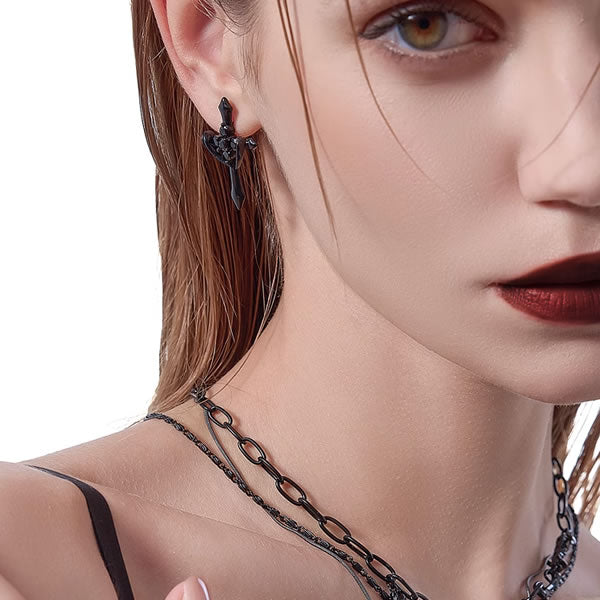 Black Claw Wrap Large Cross Earrings