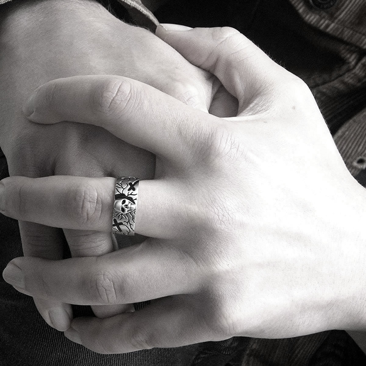 Solid Silver Oxidised Skull Band Ring