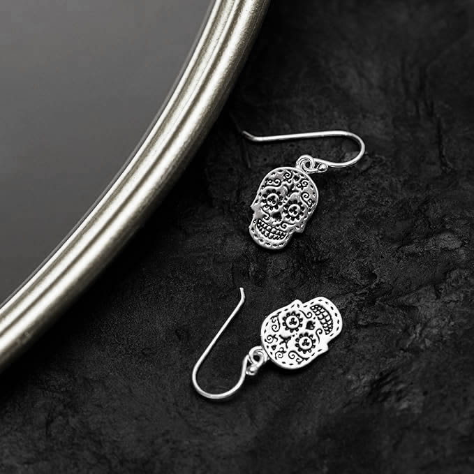 Silver Day Of The Dead Sugar Skull Earrings