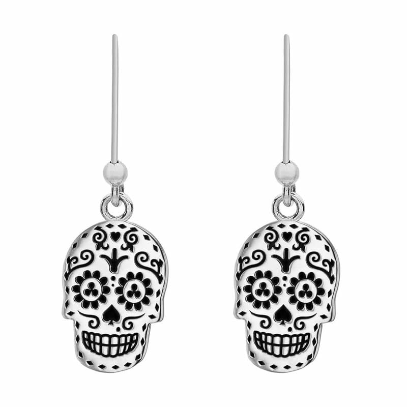 Silver Day Of The Dead Sugar Skull Earrings