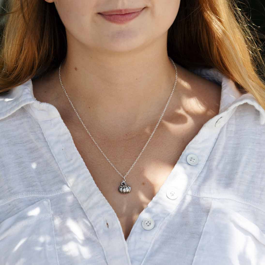 Sterling Silver Pumpkin Charm Necklace