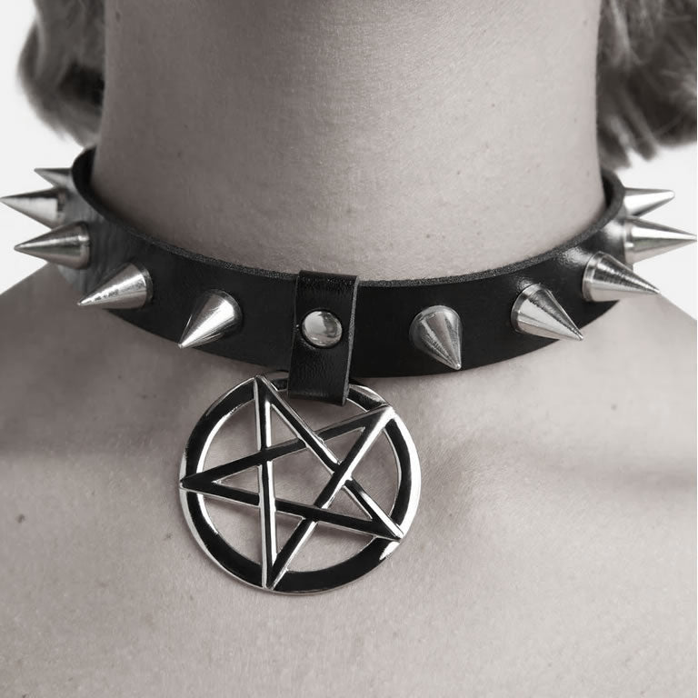 Pentacle Spike Choker Necklace