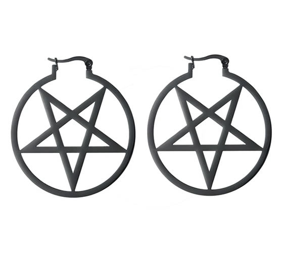 Black Pentacle Hoop Earrings