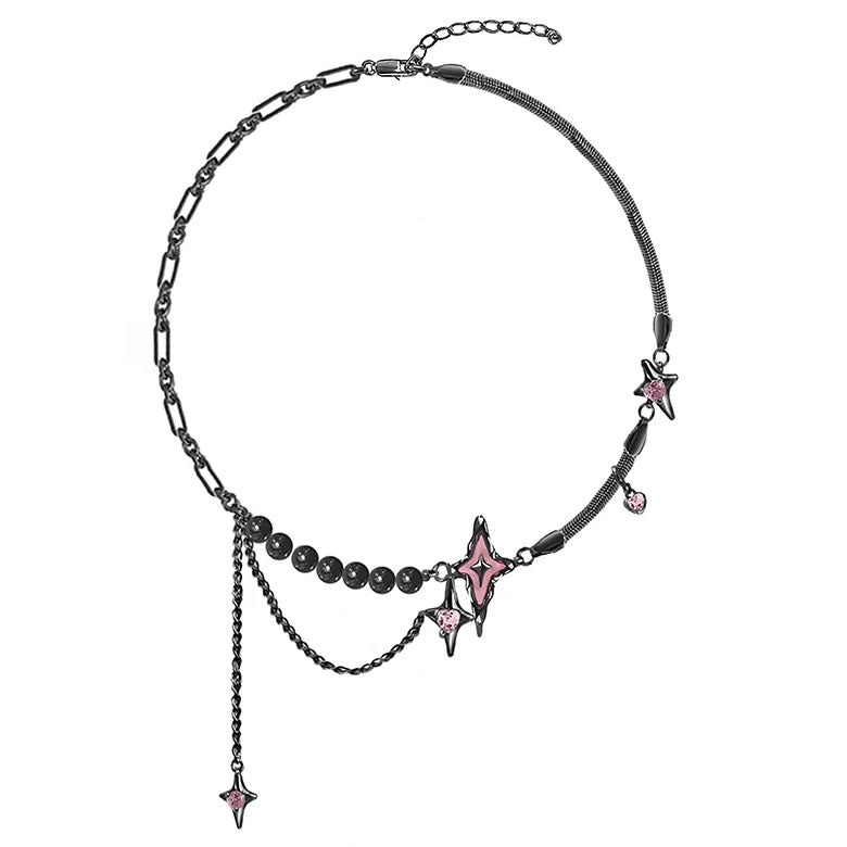 Pink & Black Star Chain Choker Necklace
