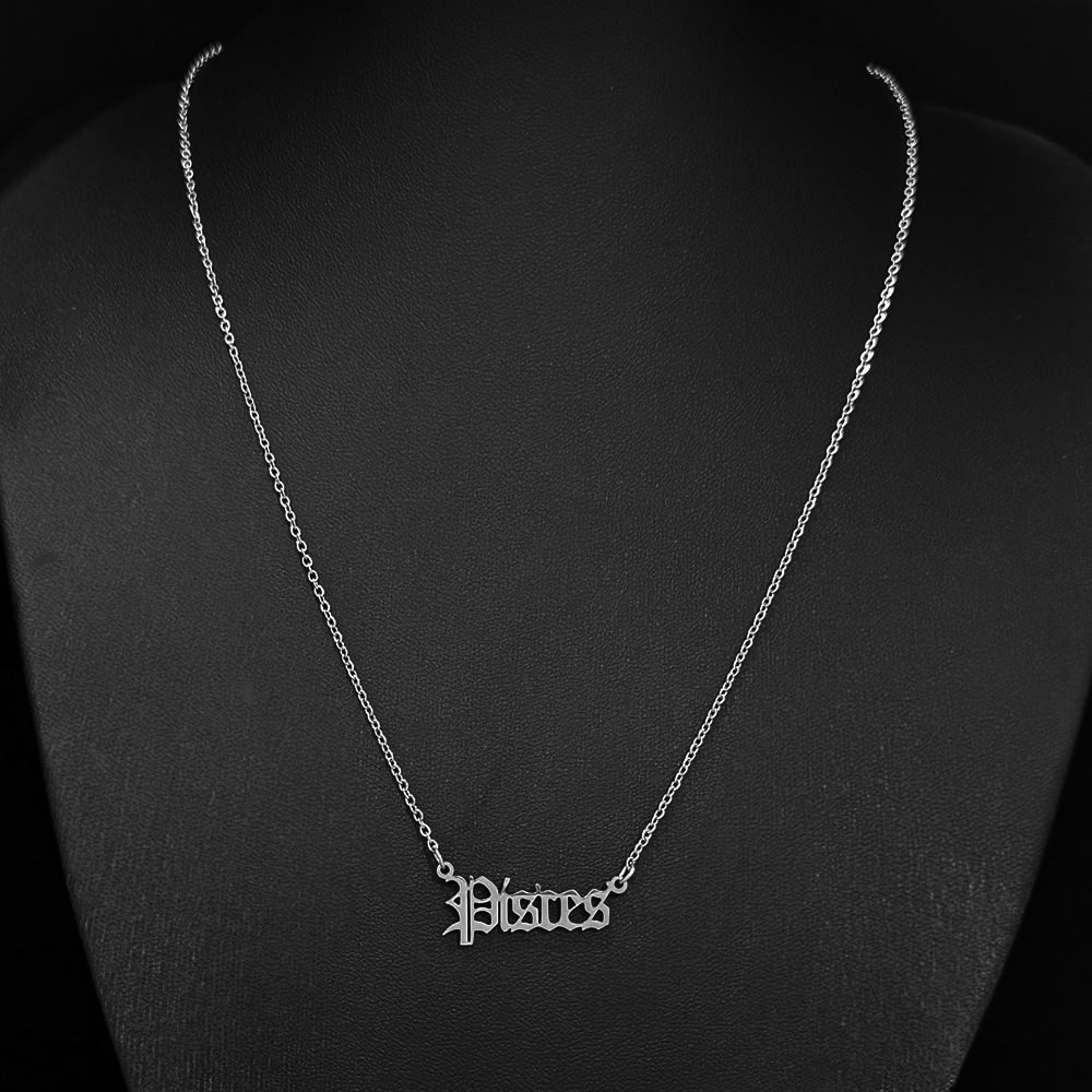 Gothic Font Pisces Zodiac Necklace