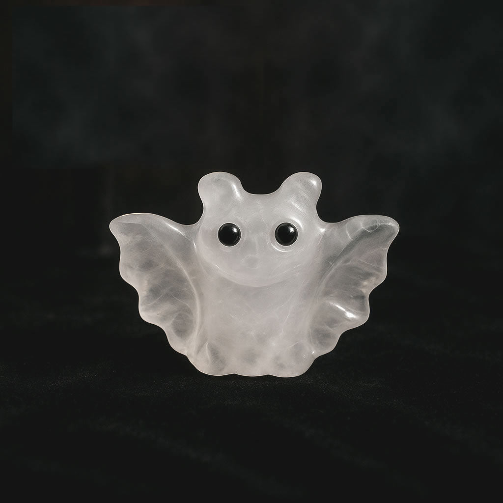 Clear Quartz Carved Crystal Bat Figure