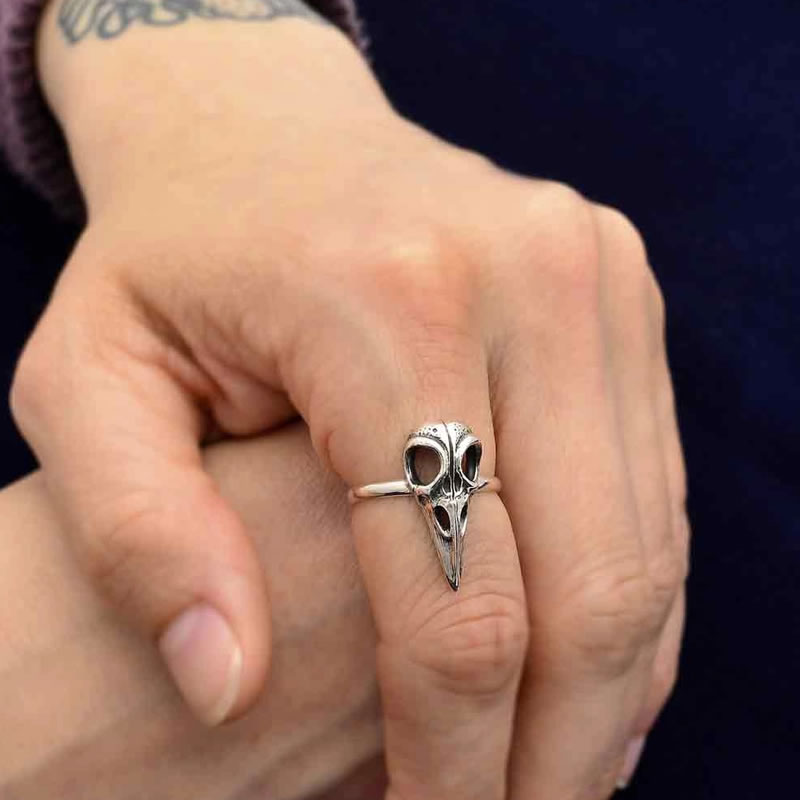Sterling Silver Raven Skull Ring