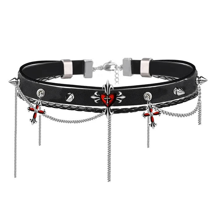 Crimson Cross Chain Choker Necklace