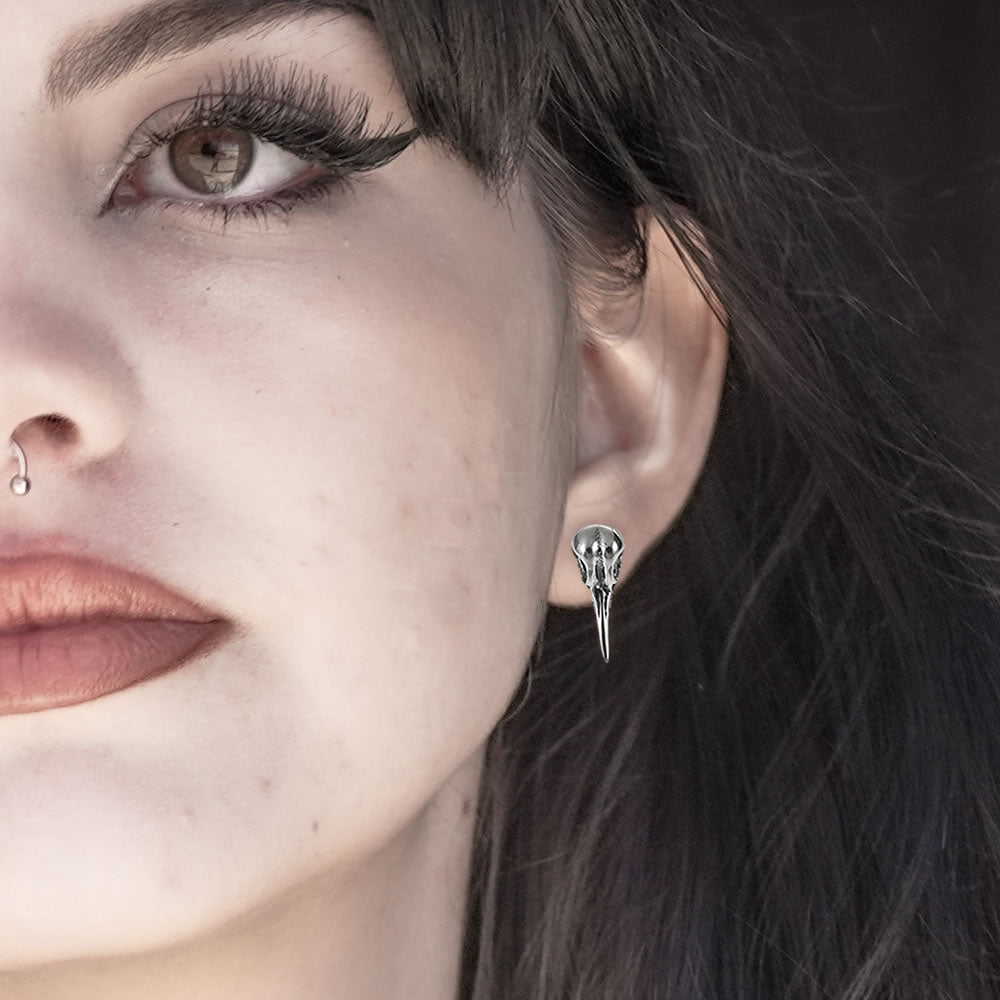 Raven Skull Stud Earrings