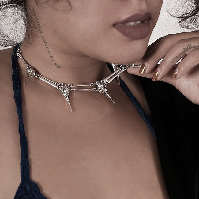 Raven Bird Skull Statement Necklace