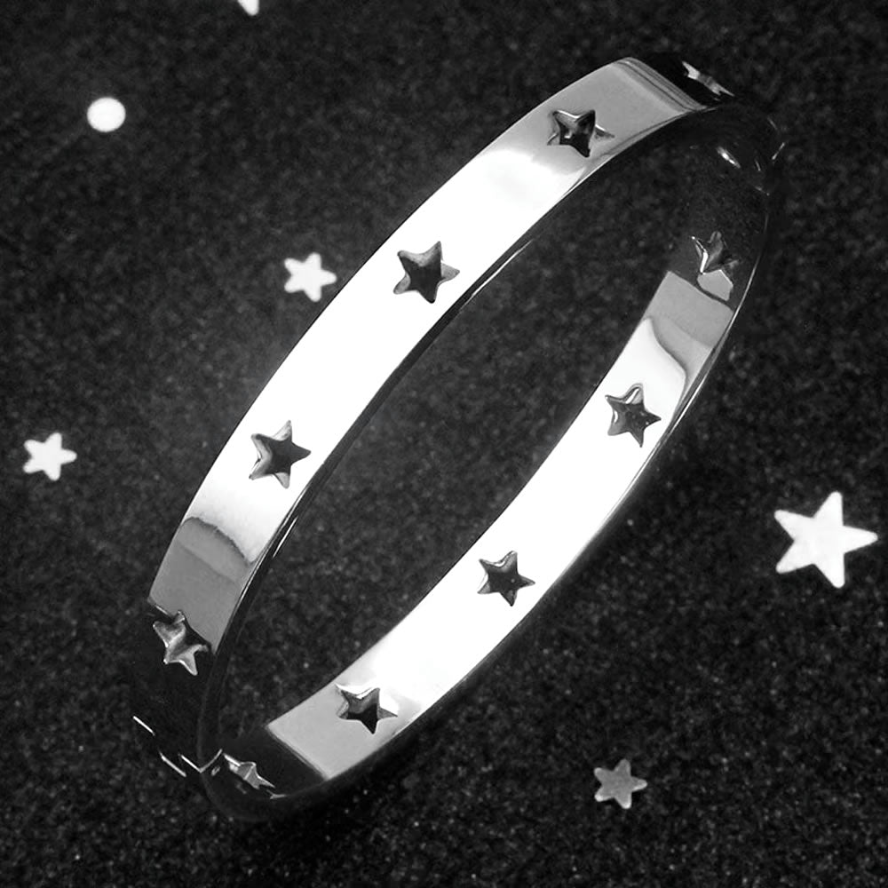 Stainless Steel Cut-Out Star Bangle