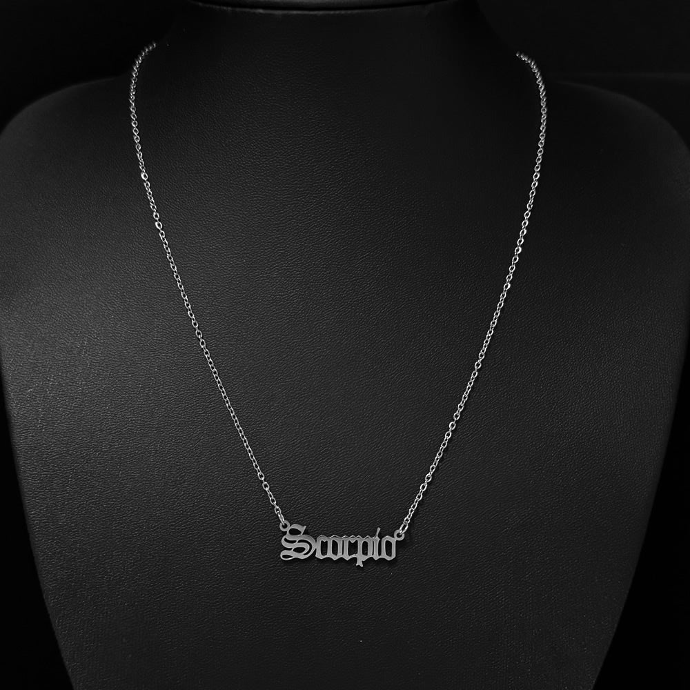 Gothic Font Scorpio Zodiac Necklace