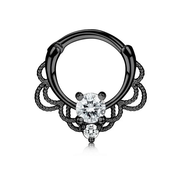 Black Crystal Rope Detail Septum/Cartilage Ring