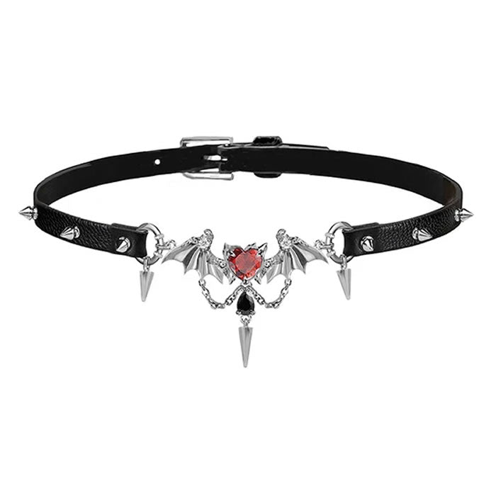 Selene Silver Demon Wing Spike Choker Necklace