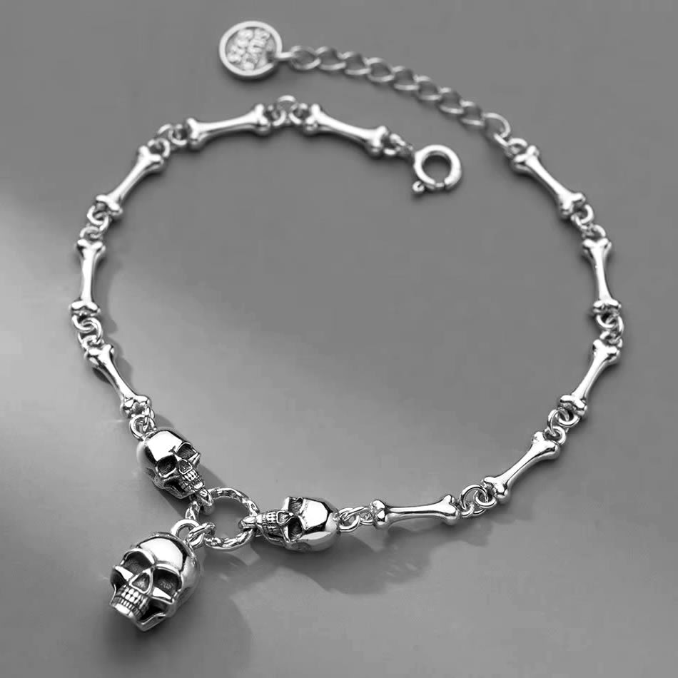 Sterling Silver Skull & Bones Bracelet