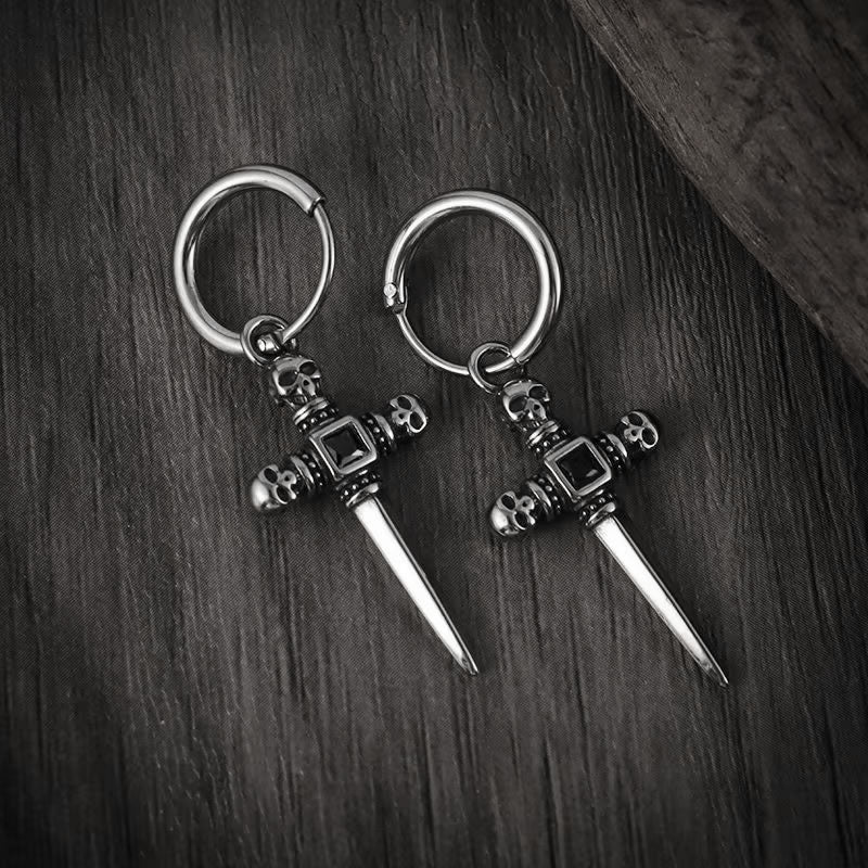 Skull Dagger Cross Drop Earrings