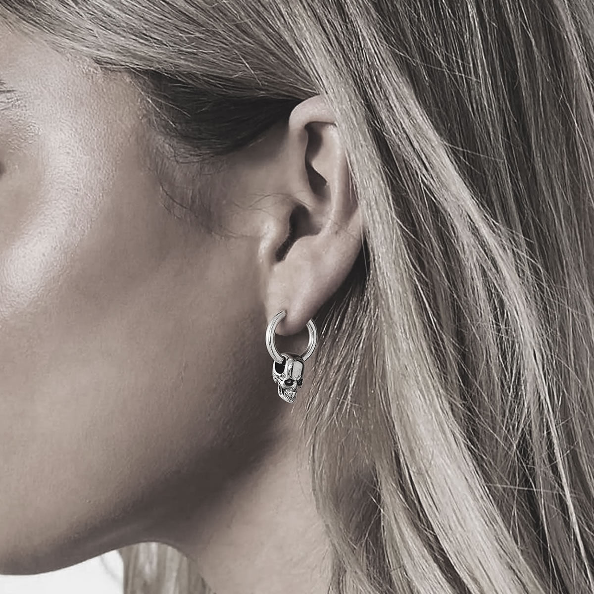 Stainless Steel Skull Hoop Earrings