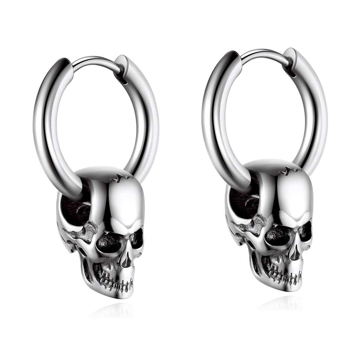Stainless Steel Skull Hoop Earrings