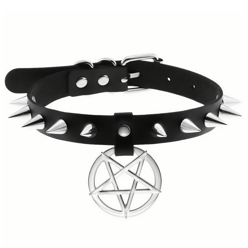Pentacle Spike Choker Necklace