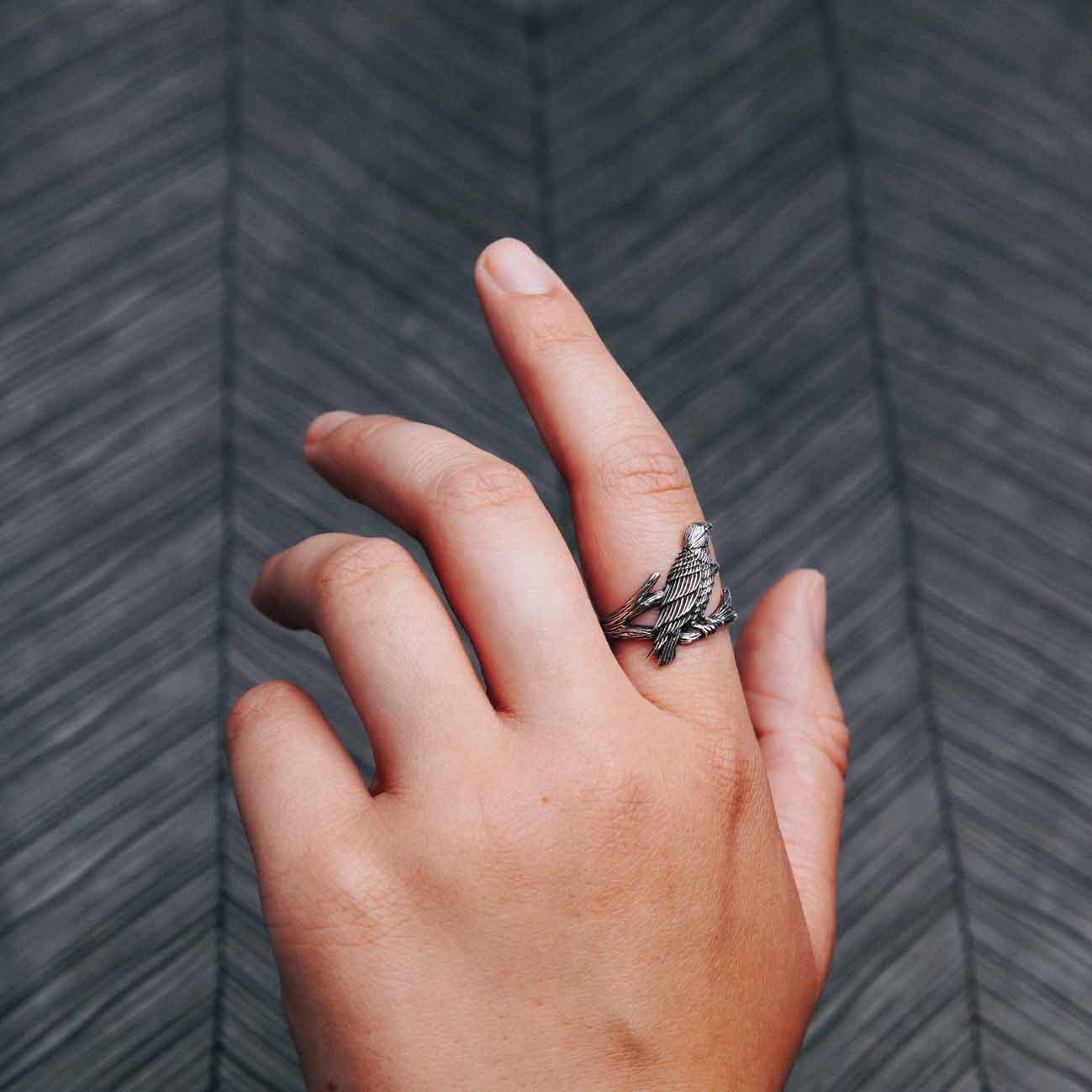 Sterling Silver Raven Branch Ring