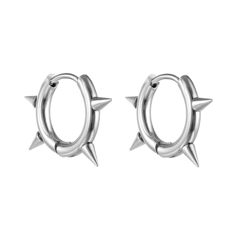 Stainless Steel Small Spike Hoop Earrings