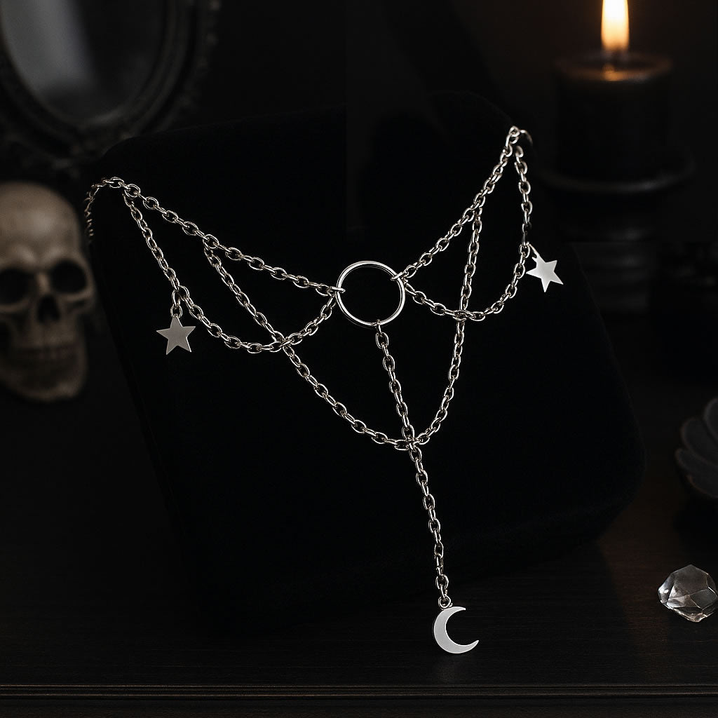 Moon & Star Layered Choker Necklace