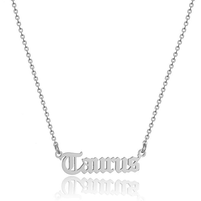 Gothic Font Taurus Zodiac Necklace