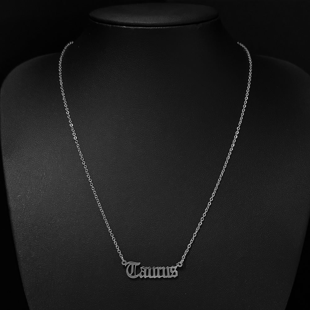 Gothic Font Taurus Zodiac Necklace