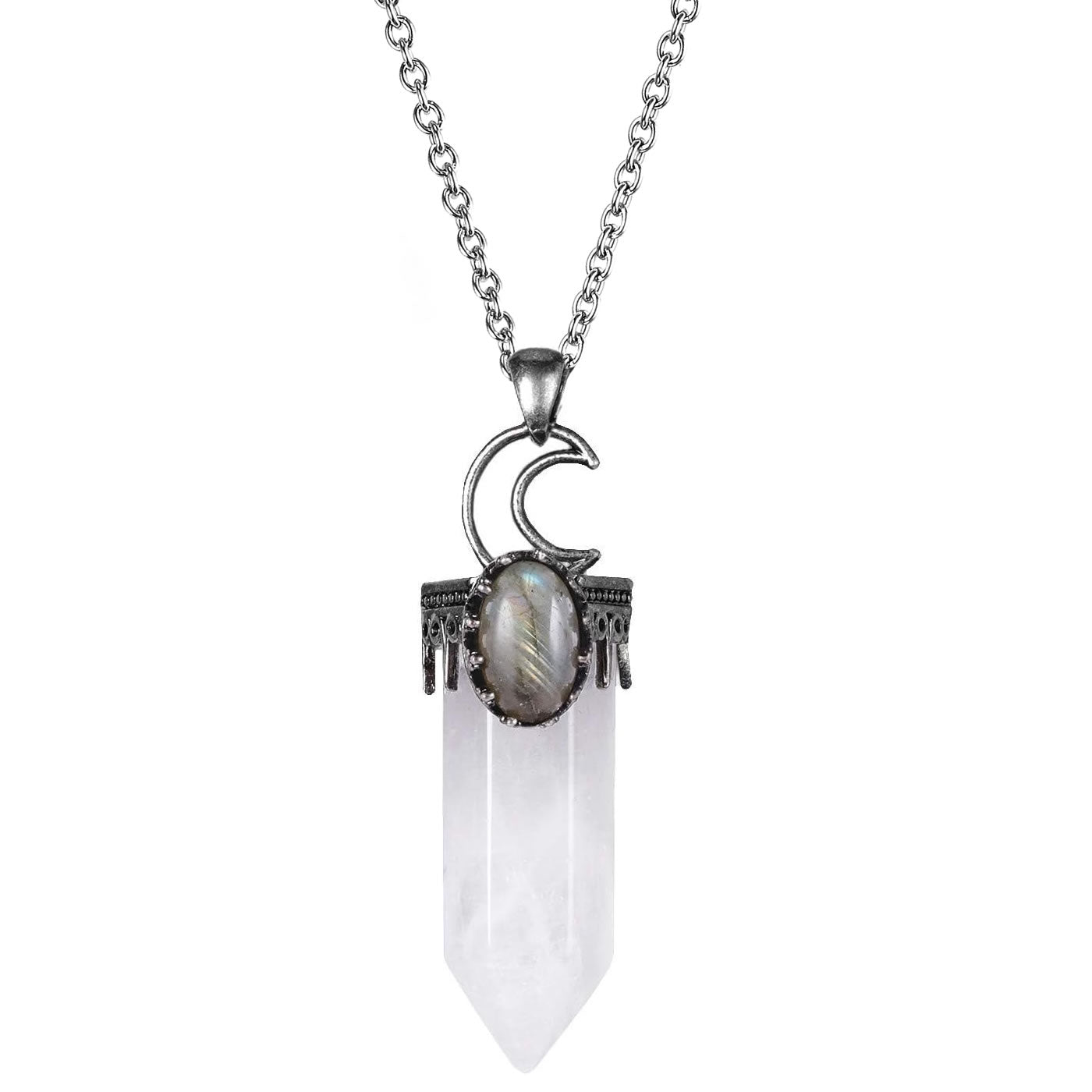 Clear Quartz Crystal Moon Point Necklace