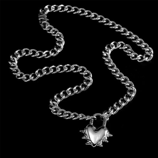 Spiked Heart Lock Necklace