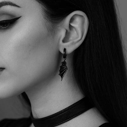 Black Bat Wing Huggie Hoop Earrings