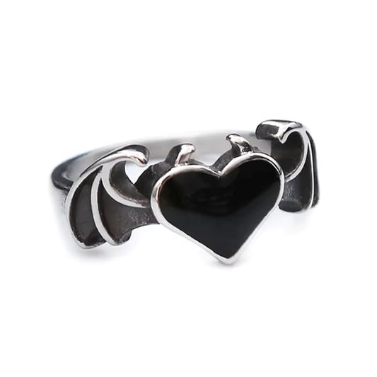 Black Heart Demon Wings Ring