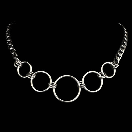 Stainless Steel Five Ring Choker Necklace