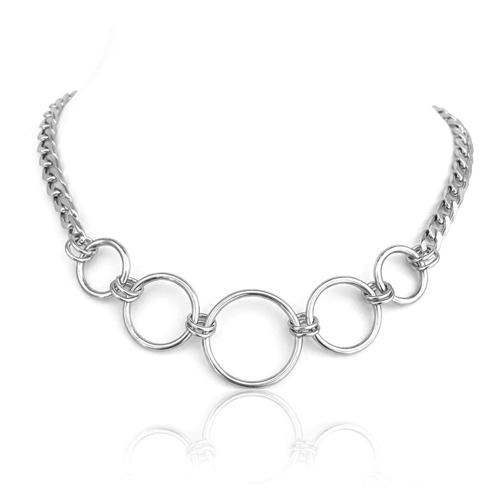 Stainless Steel Five Ring Choker Necklace