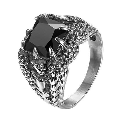 Steel Black Stone Claw Ring