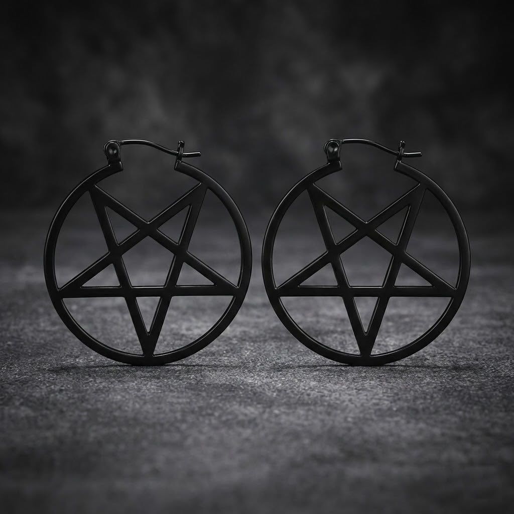 Black Pentacle Hoop Earrings
