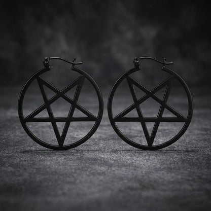 Black Pentacle Hoop Earrings