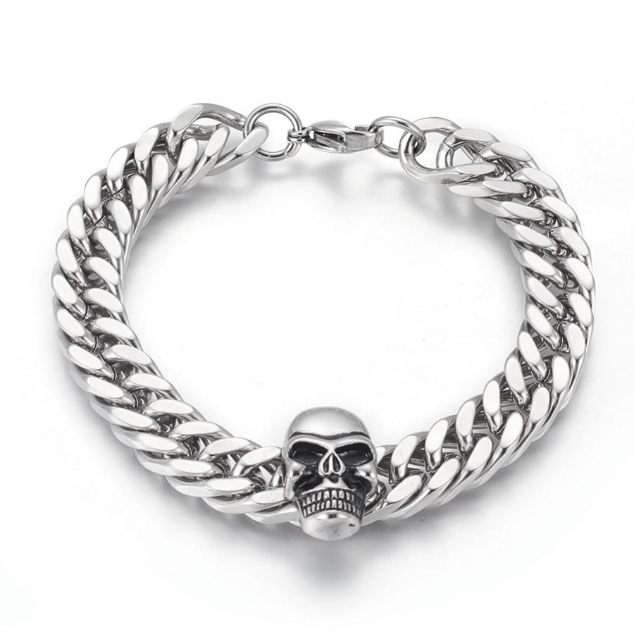 Stainless Steel Chunky Skull Curb Link Bracelet